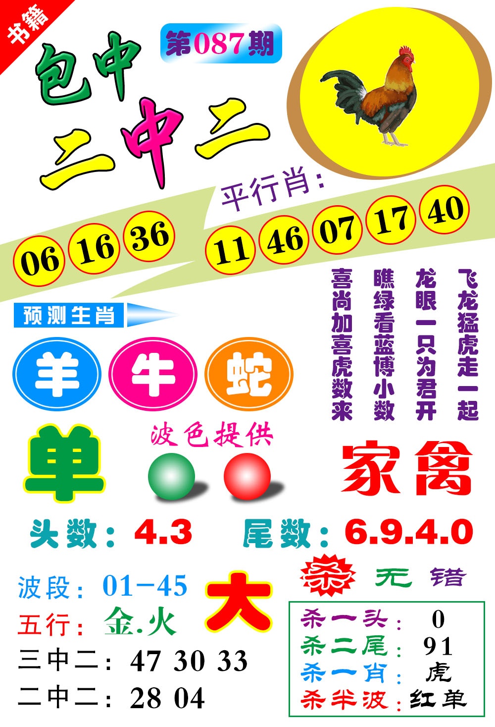 087期澳门预测生肖[图]
